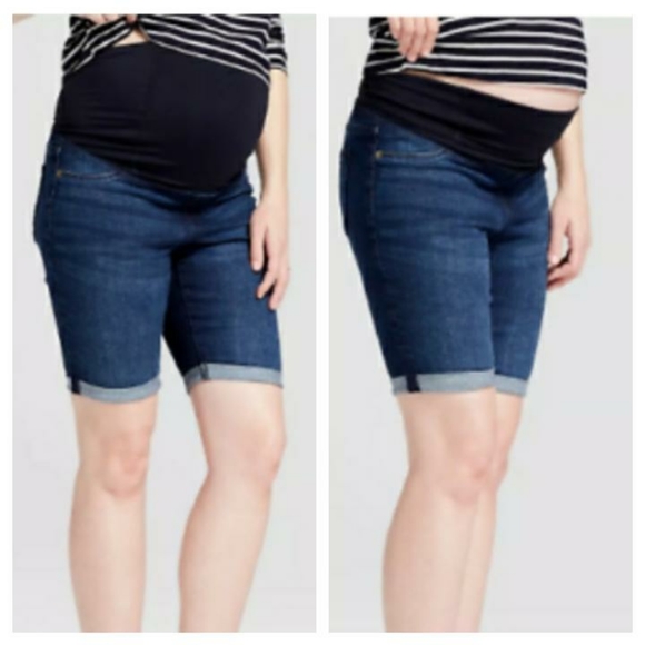 Size 12 NWT Maternity Bermuda Shorts Dark Blue Denim Crossover Panel - Picture 7 of 8